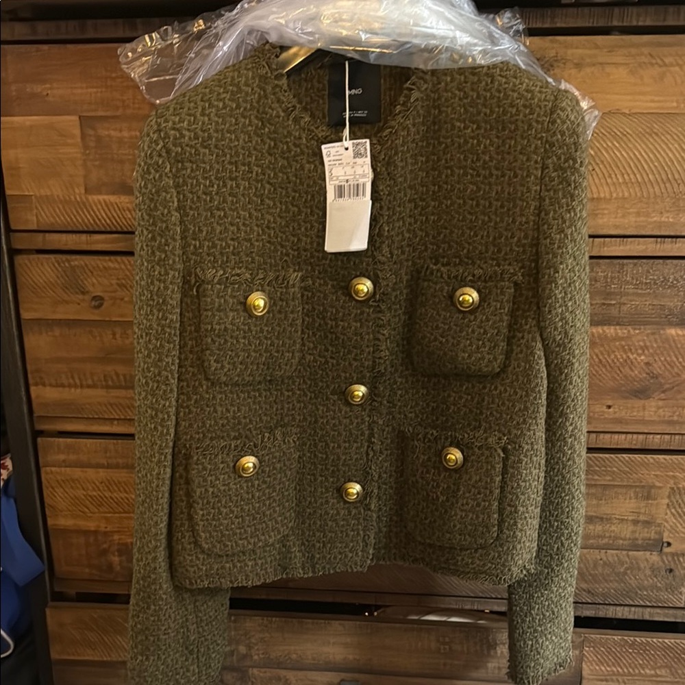 Mango Green Blazer with Military-Inspired Design